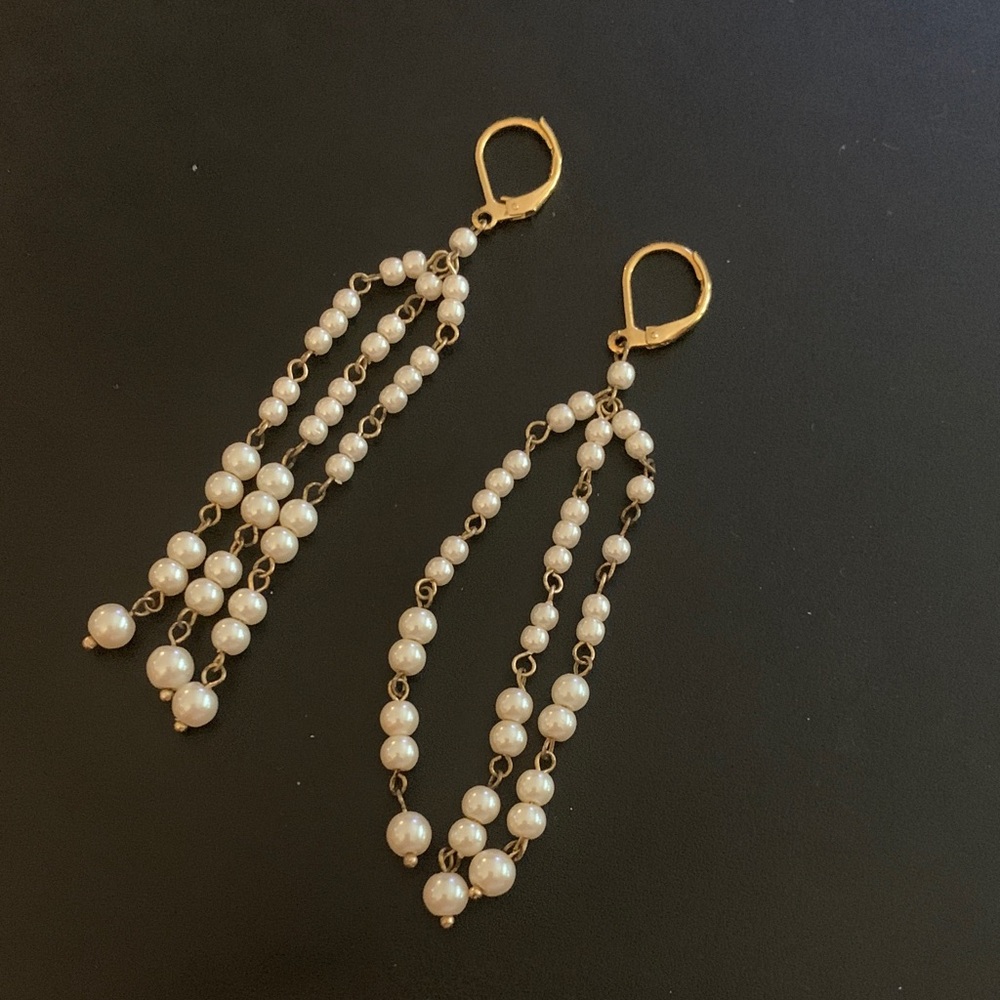 Lauren Ralph Lauren Gold and Faux Pearl Chain Earrings